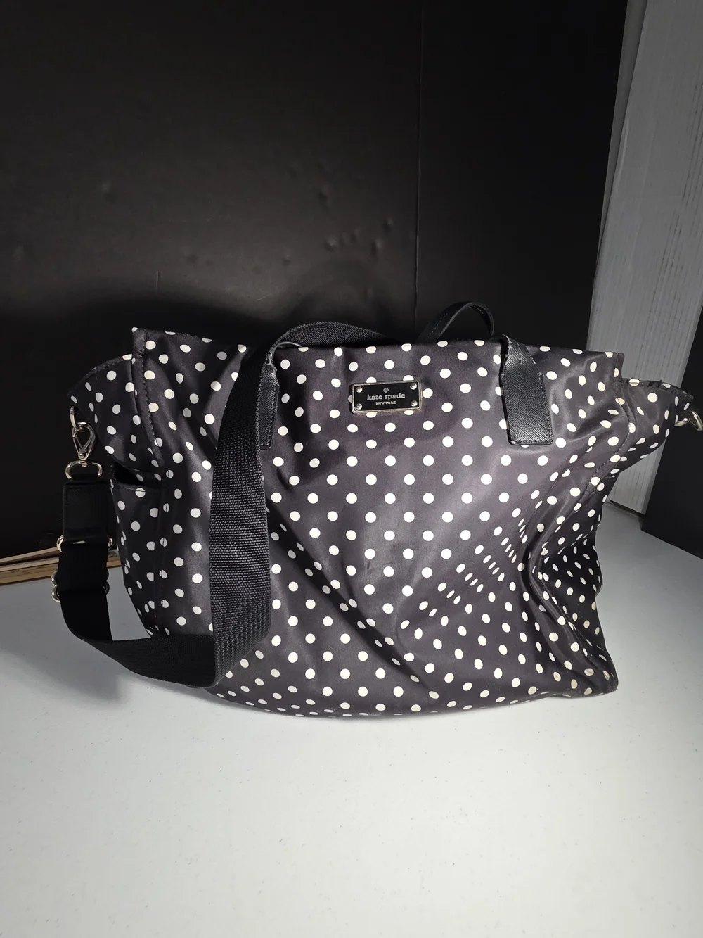 kate spade Black and White Polka Dot Baby Bag Tote Diaper Bag Needs Repair*